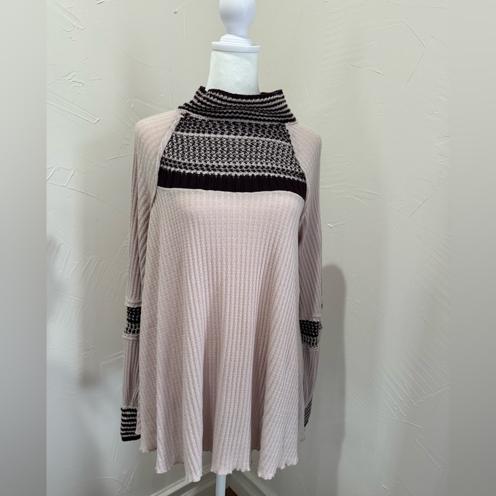 Free People Dark Brown and Cream Knit Shirt
